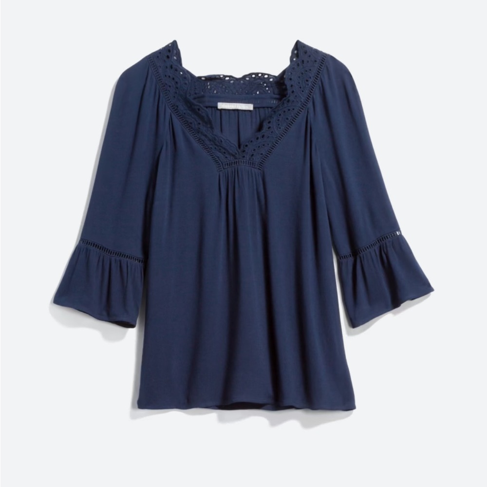 Daniel Rainn Stitch Fix Navy Blue Cory Scallop Eyelet Blouse S